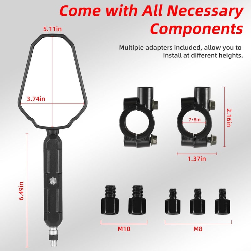 OFIG Adventure Motorcycle Mirrors, Adjustable Motorcycle Side Mirrors with 7/8" Handlebar Mount 8mm 10mm Screws Fit for Scooter Moped Dirt Bike Quad - Image 5